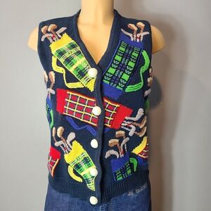 Vtg 90s BellePointe Sz Medium Golf Sweater Vest Preppy Old Money Resort Blokette